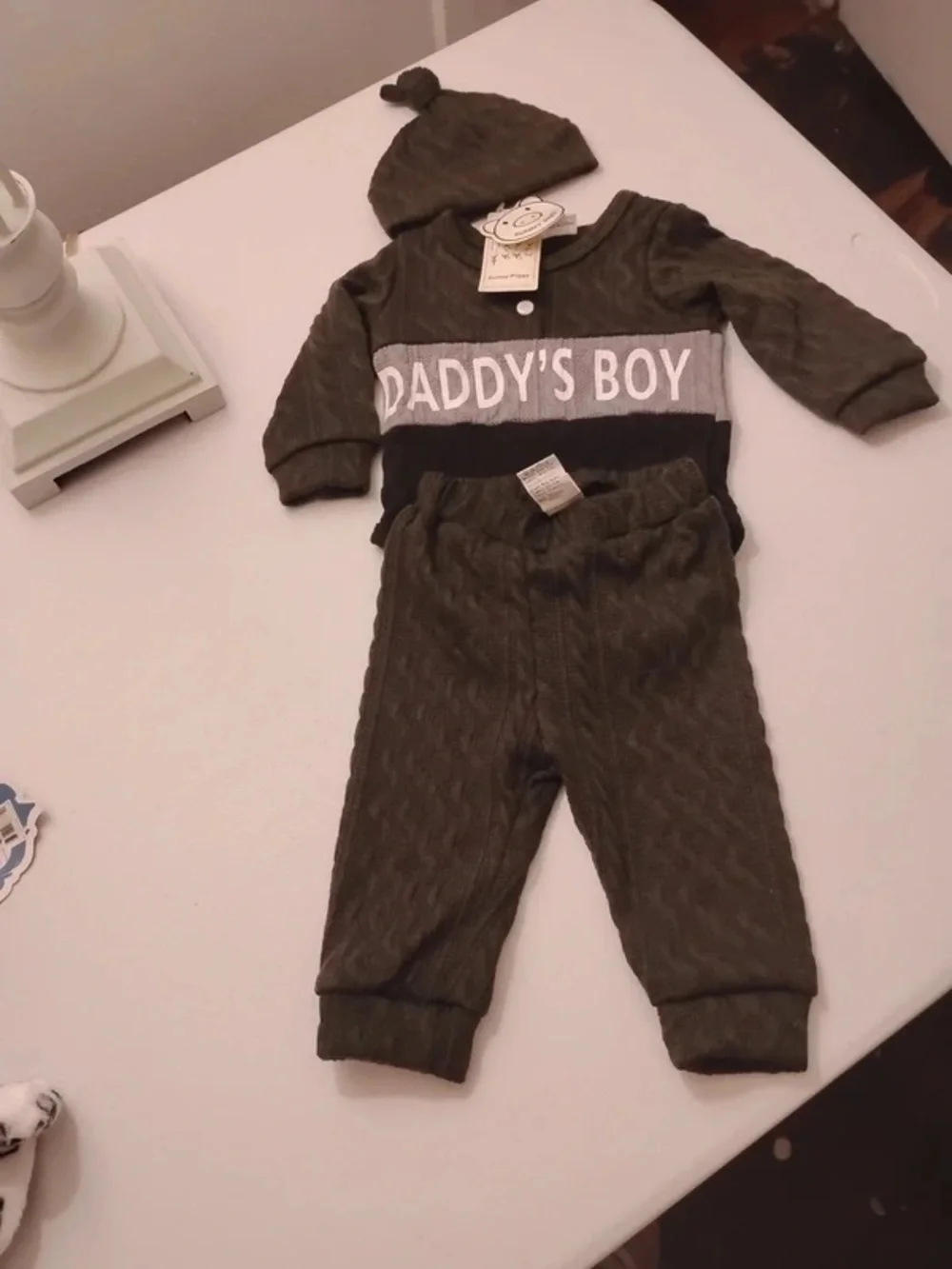 Daddy's Boy Olive Green Baby Matching Set with Hat
